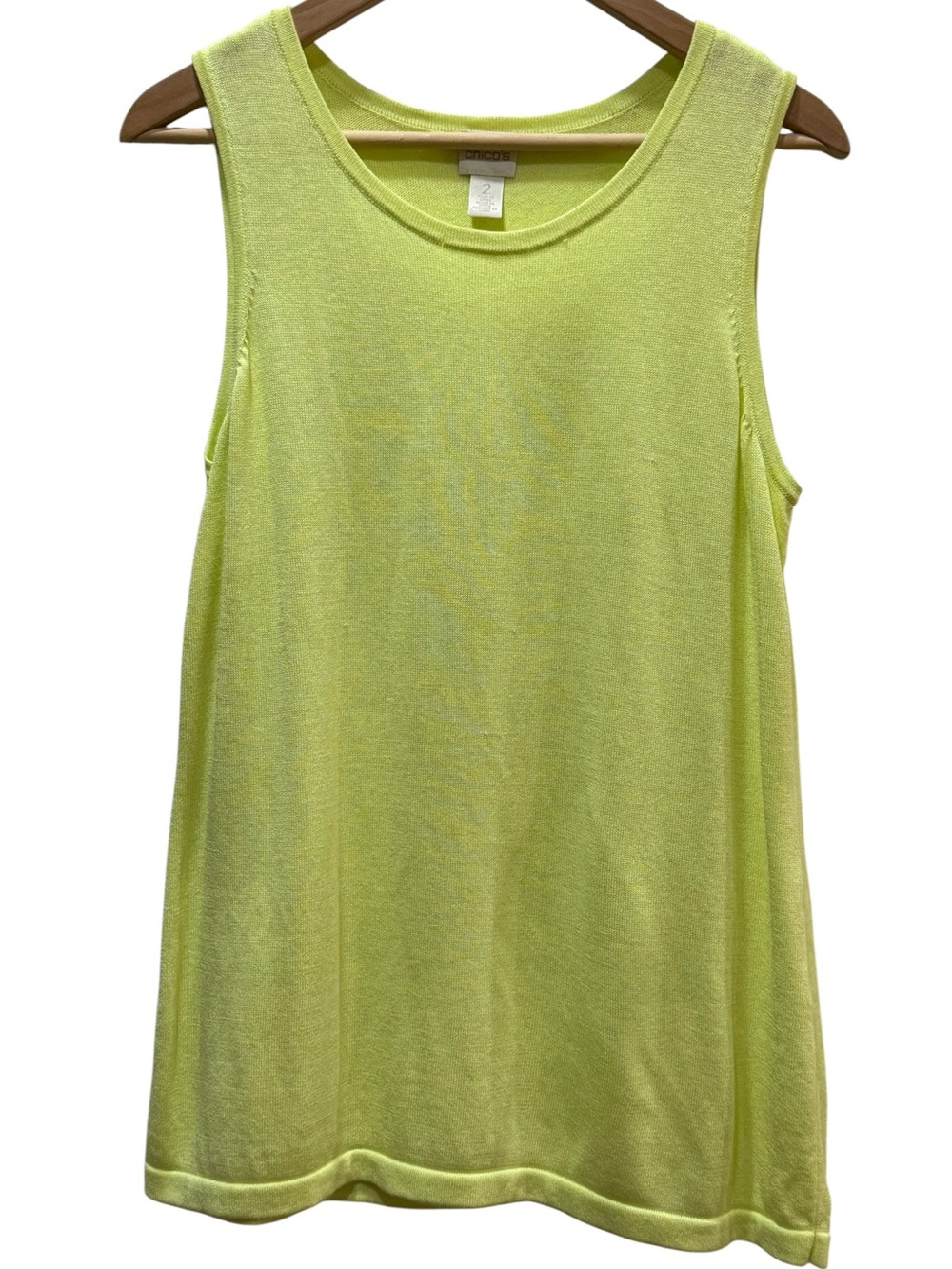 NWOT Chico’s Coastal Lime Green Knit Tank Top Size 2/L 12-14 Bright Resort